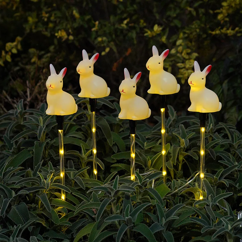 5Pcs/Set Rabbit Lights For Easter Pathway Lights Garden Lights Solar Powered For Patio Camping Holiday Party Decoration