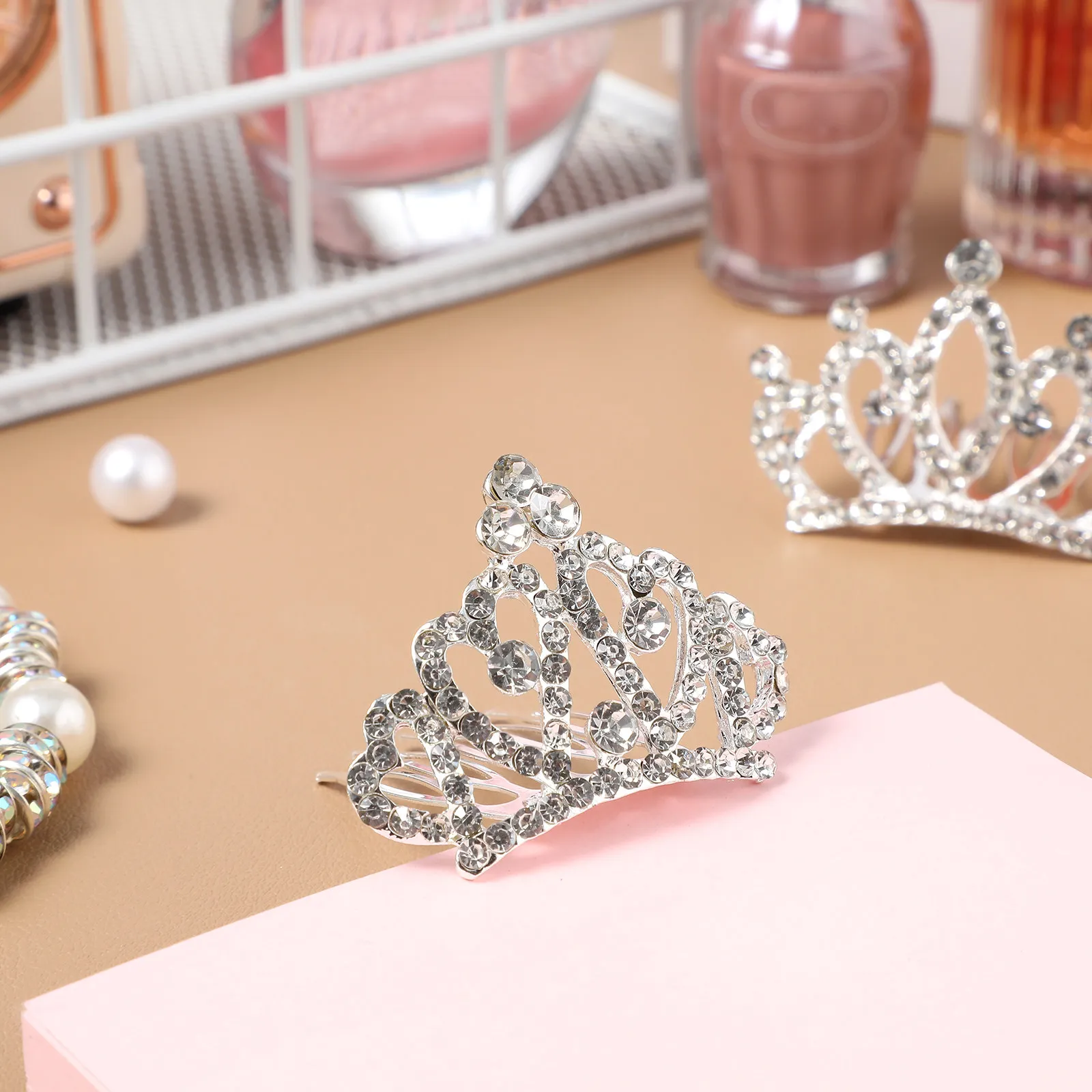

4Pcs Rhinestone Crown Comb Silver Princess Tiara Hairpiece for Birthday Party Wedding Prom Performance Photography Hair