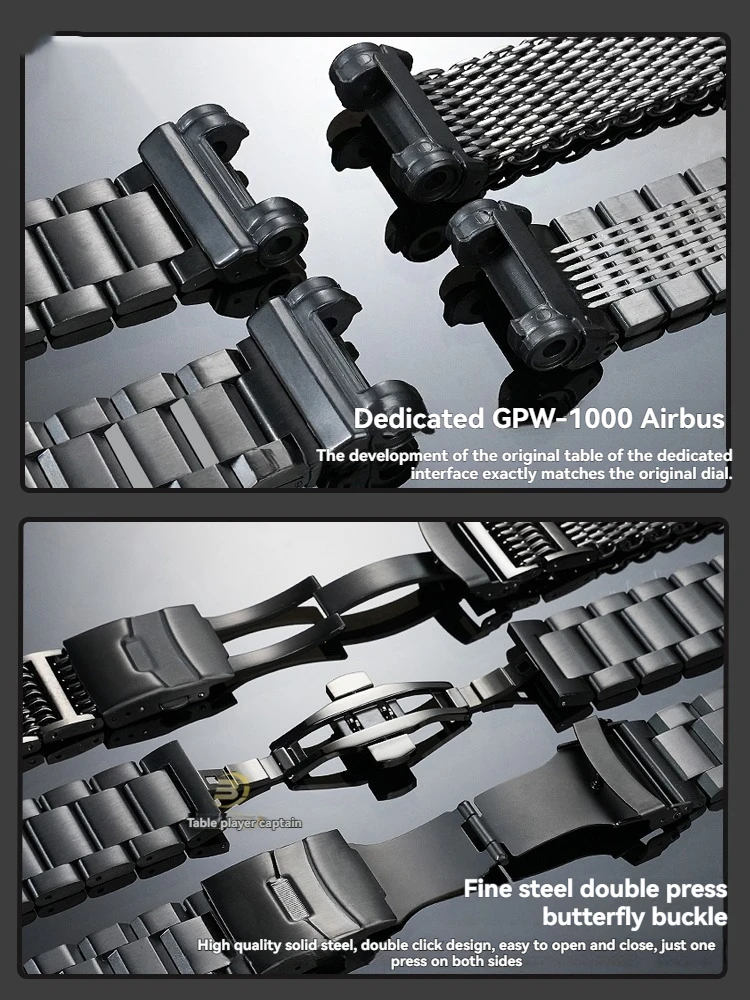 Correa de reloj de acero inoxidable para Casio GPW-1000 – Correa de metal sólido, pulsera modificada para hombre, accesorio de reloj de acero fino ajustable