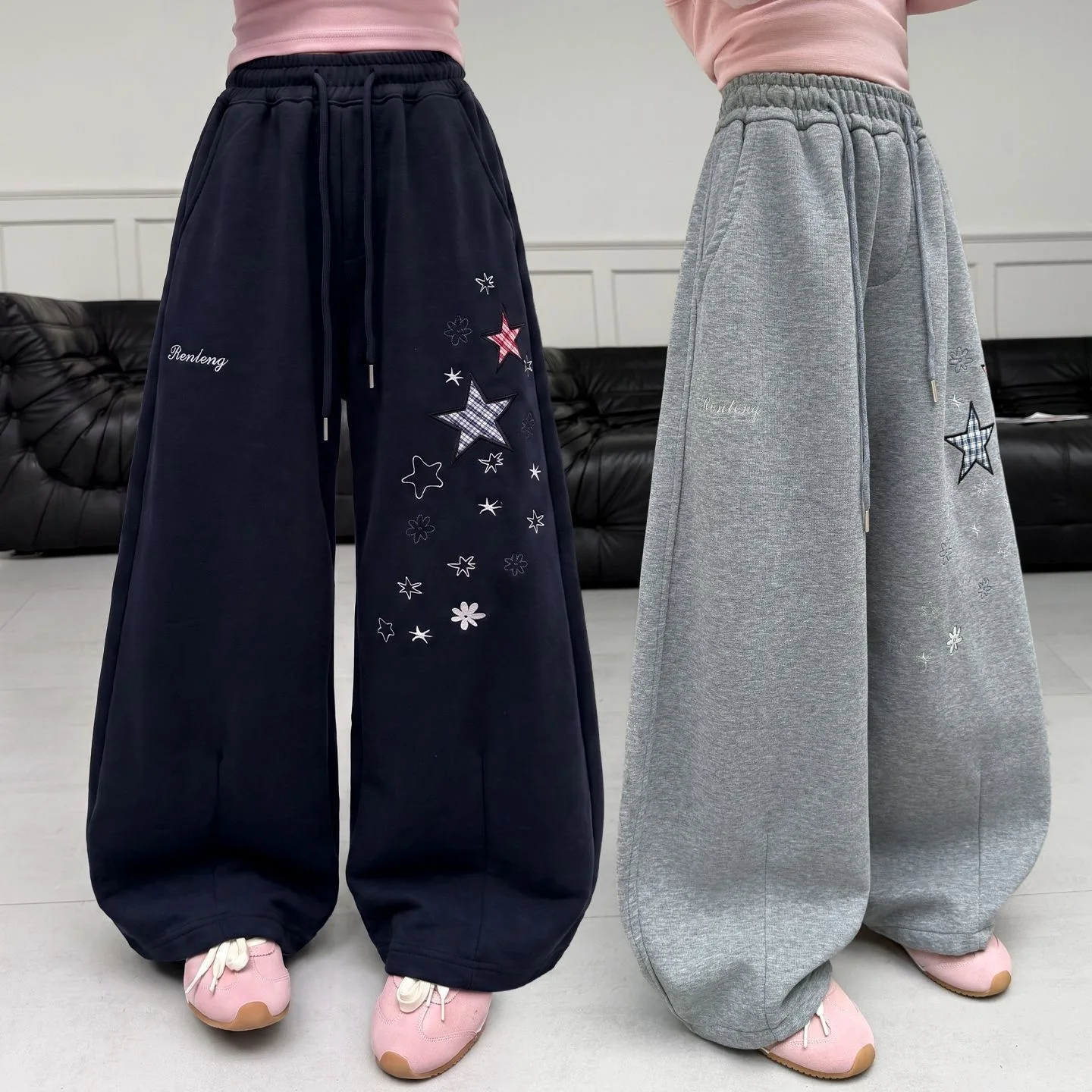 Spring Autumn Kids Girls Sporty Sweatpant Pure Cotton Junior Girl Sports Track Pants Loose Elastic Waist School Child Trousers
