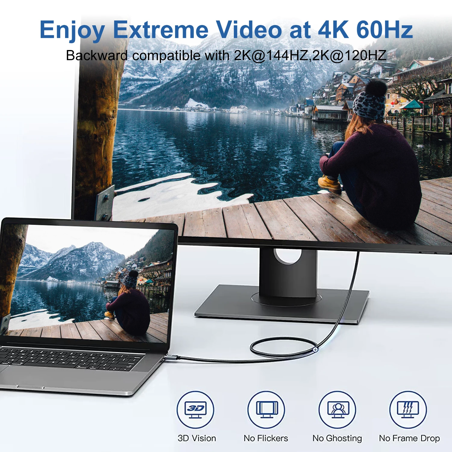 ZOGUO-USB Tipo C para cabo HDMI, 4K, 8K, 60Hz, 4K, 60Hz, Thunderbolt 3, HDR para MacBook Pro iPadPro S21 +, S23 +