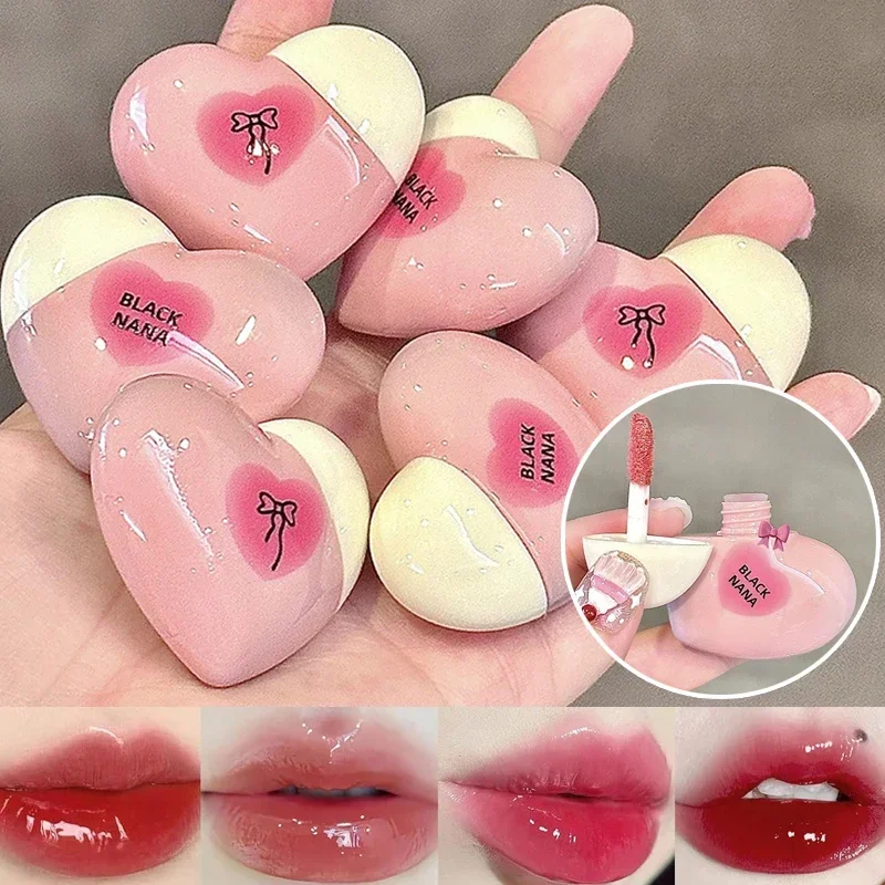 Watery Lip Gloss Heart Shape Moisturizing Lipstick Plumper Mirror Glass Lip Glaze Waterproof Hydrating Clear Tint Korean Makeup