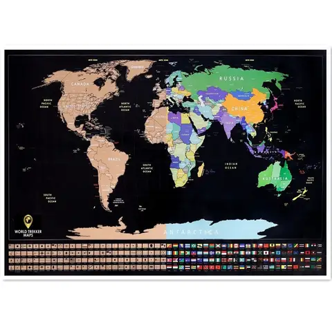 Scratch Off Global Maps Poster With tube - Personalized Travel Maps with Country Flags - Scratch Maps Dropshipping Available