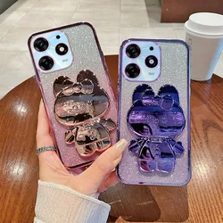 Spark 10 Pro Case For Infinix Tecno Spark 10 Pro Luxury Gradient Glitter Makeup Mirror Rabbit Folding Stand Silicone Back Cover