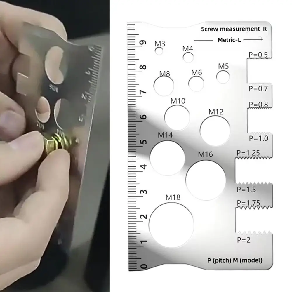 

304 Stainless Steel Screw Measurement Ruler Silver Space Saving Thread Checker Screw Craft for Bit Bolt Nut Measurement Tool