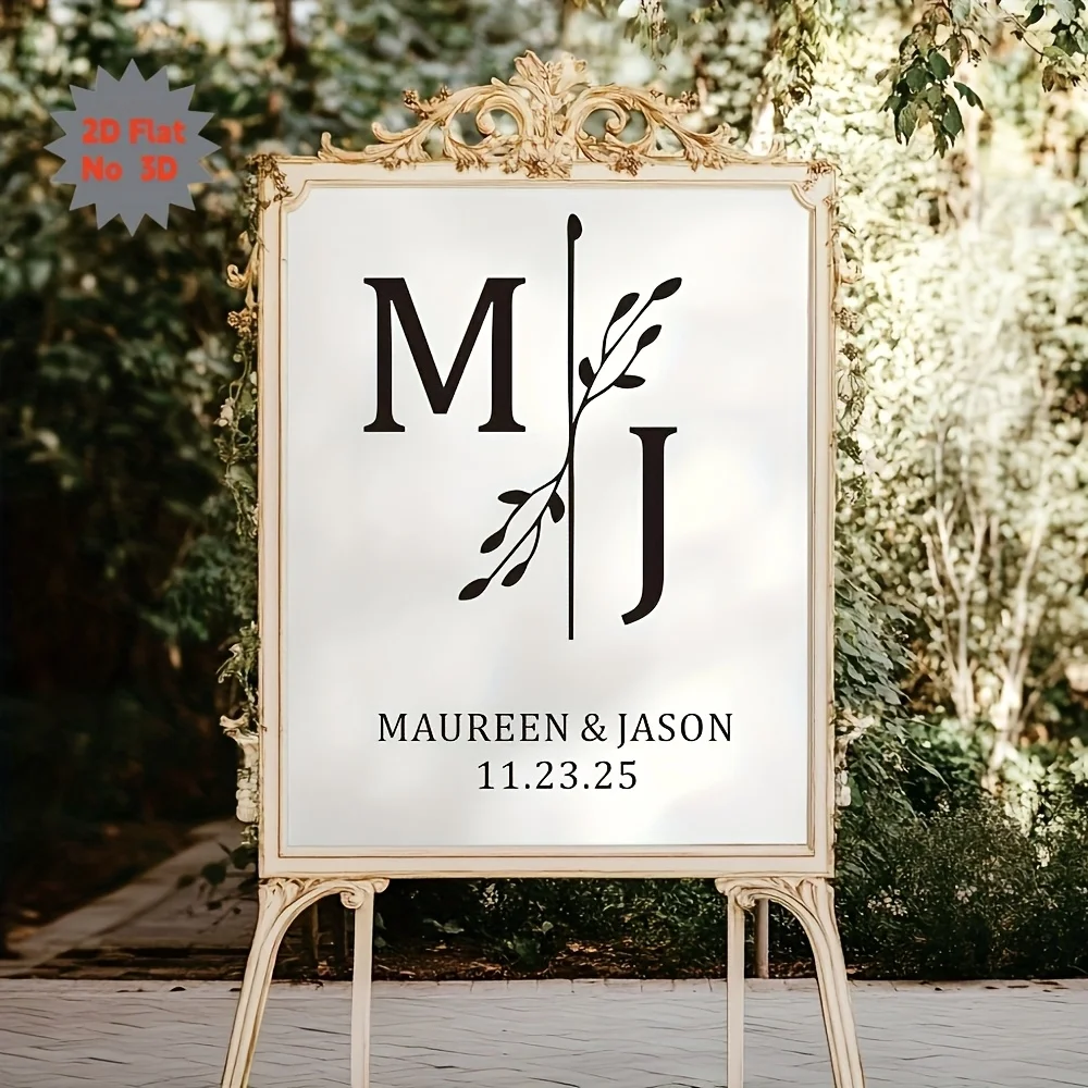 Custom Crystal Sticker Rustic Wedding Welcome Board Decal Custom Floral Initials Art Sticker for Mirror Sign Custom Sticker
