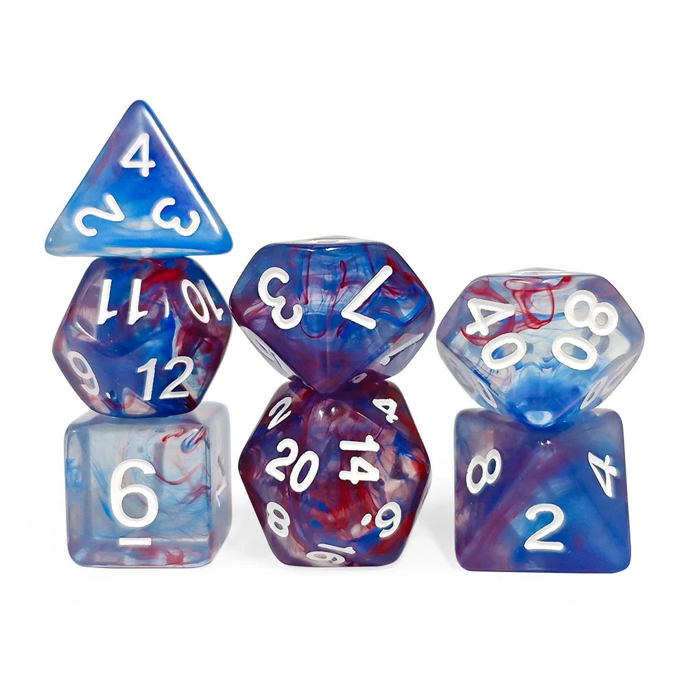 7Pcs Dreamy Nebula Clear Swing Acrylic Dice Set, Translucent Polyhedral DND Dice for RPG Fantasy Tabletop Dungeons Dragons Games