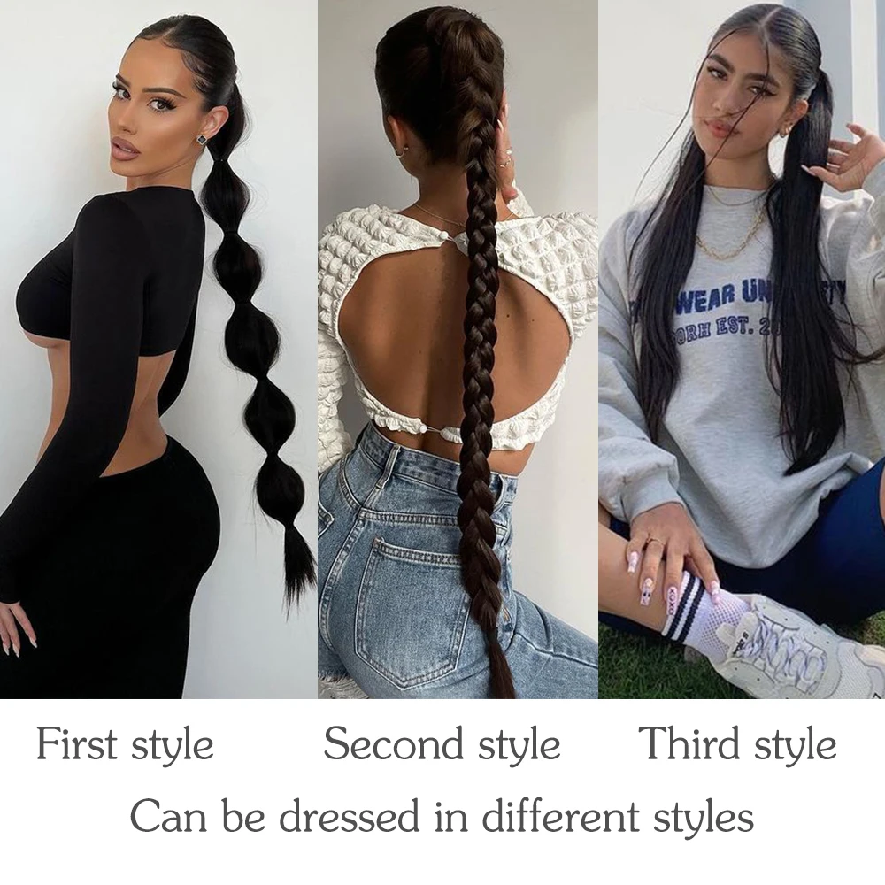 Synthetic 34inches Ponytail Hair Extensions DIY Braided Ponytail With Rubber Band Hair Ring For Women Hairpiece Braided Braids