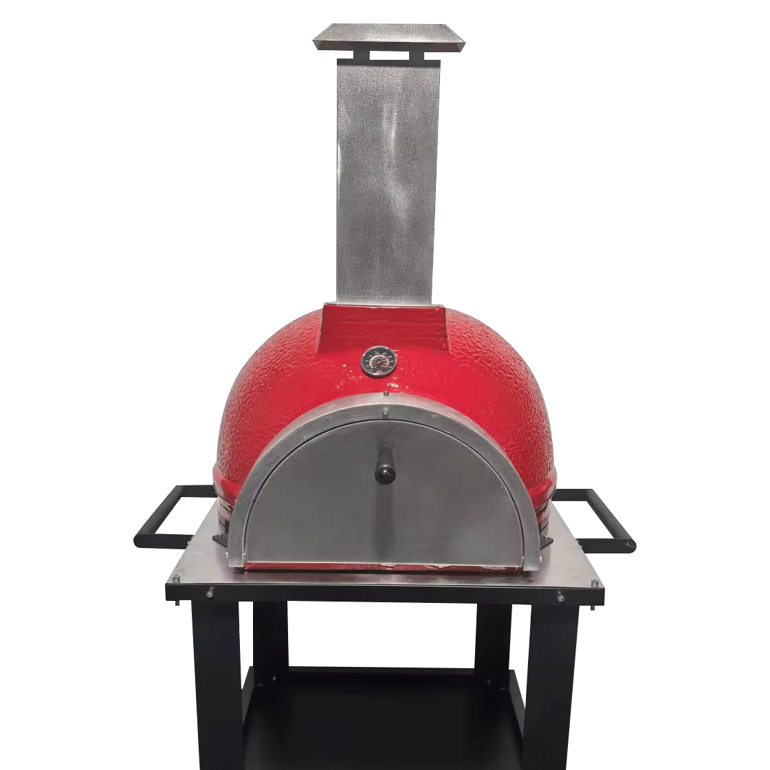 26 Inch Modern Moveable Trolley Tabletop Pizza Oven Portable Woodfired Ceramic BBQ Grill Stainless Steel for Camping Backyard