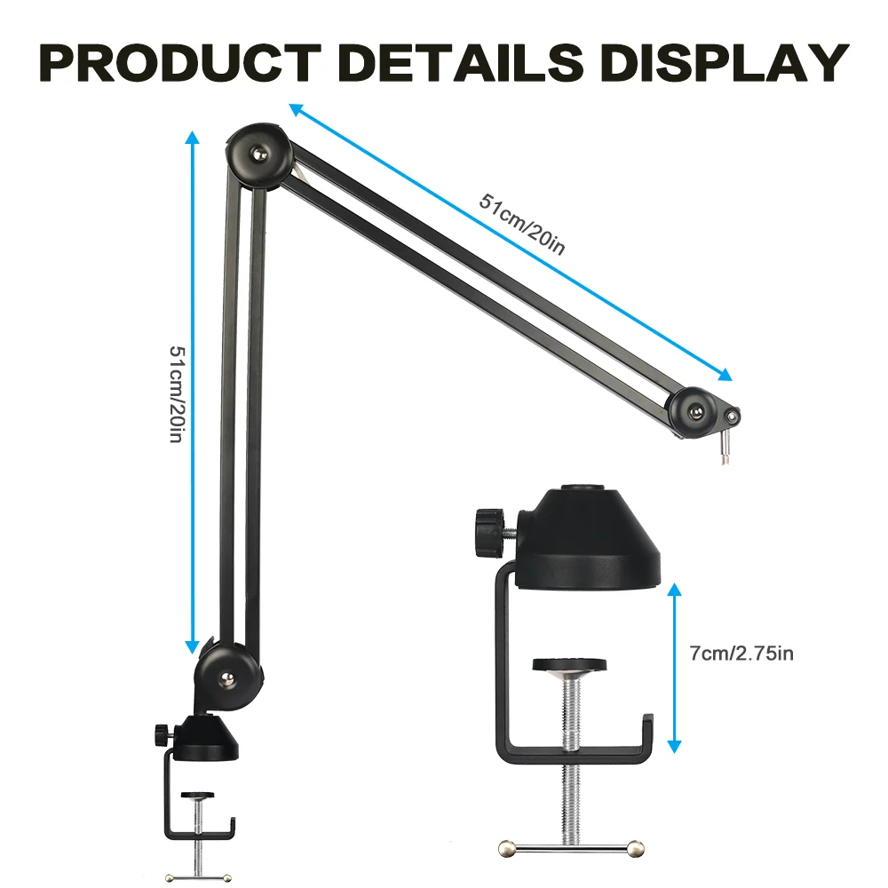 BOMGE Desktop lekki statyw mikrofon ramię wysięgnika na żywo z 1/4 \