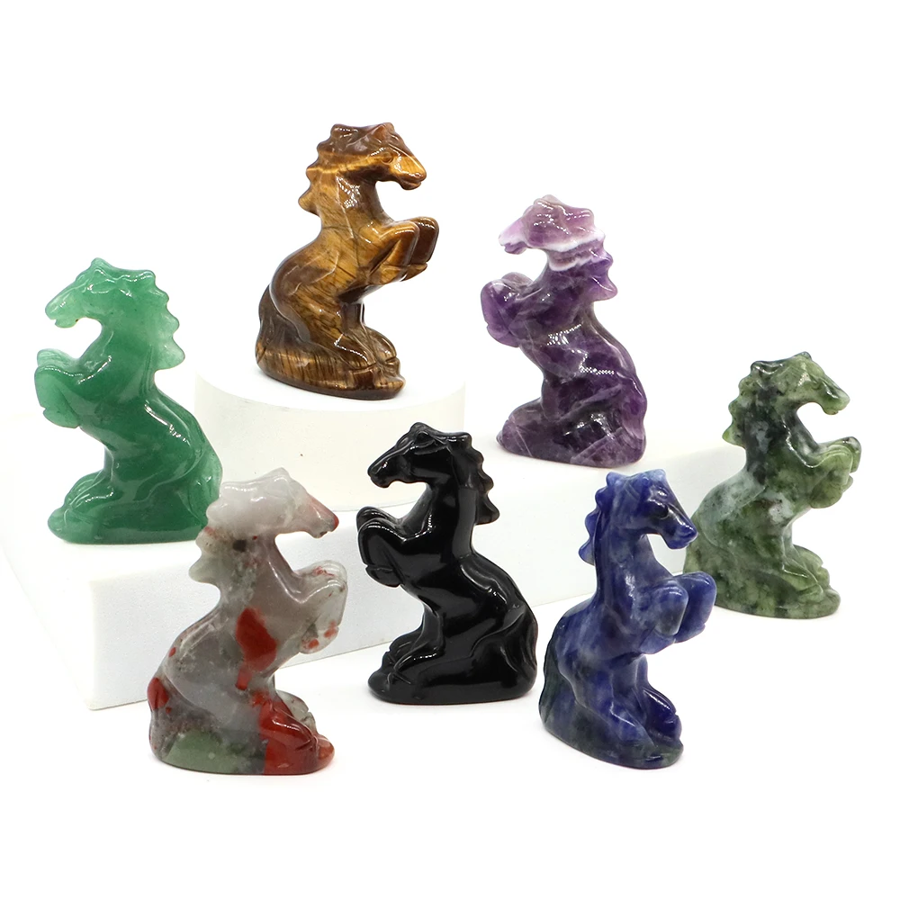 

49mm Horse Statue Natural Stone Healing Crystal Gemstone Amethyst Hand Carved Animal Figurine Mineral Collection Home Decor Gift
