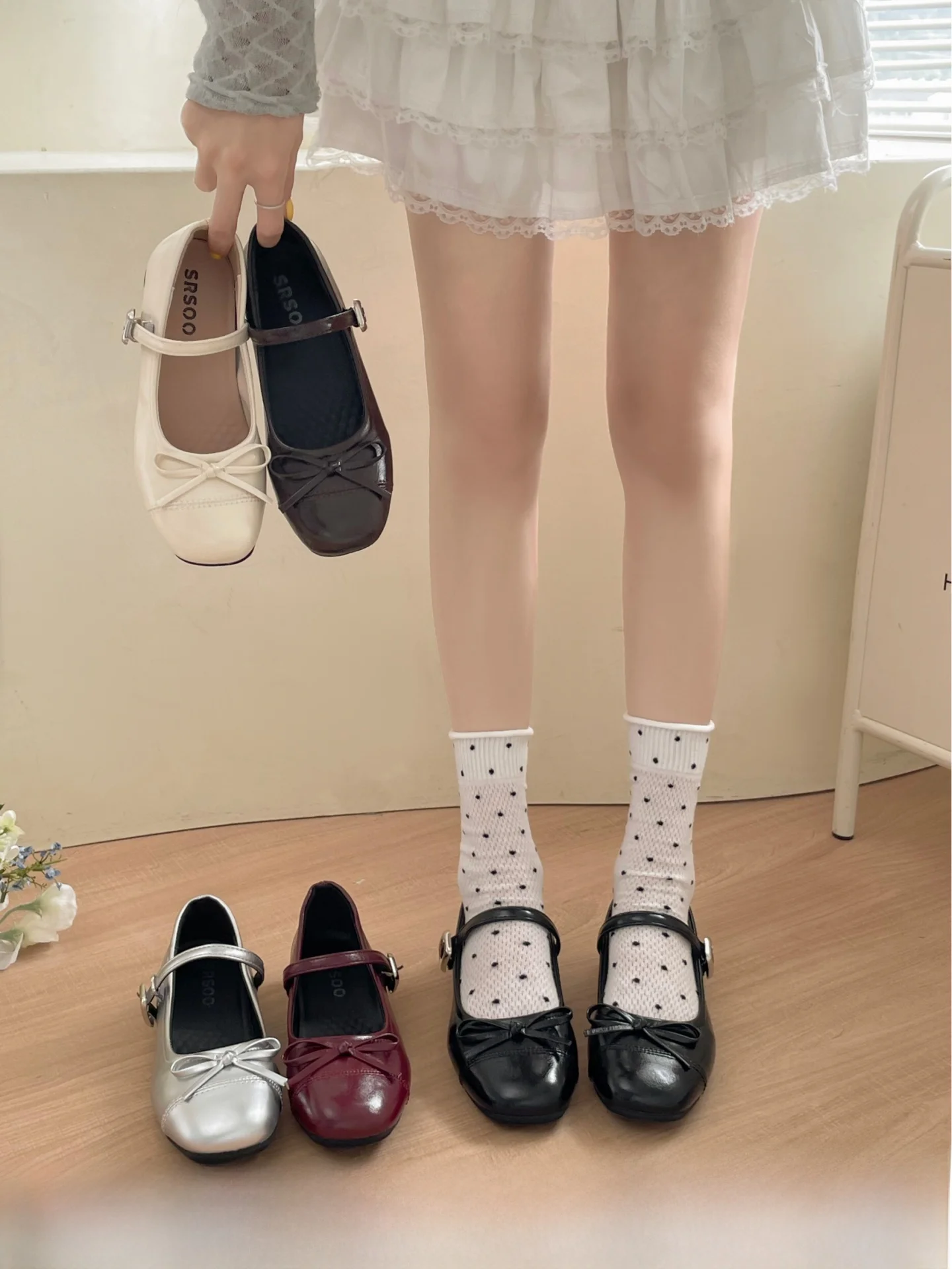 flat-bottom-mary-jane-shoes-women's-spring-summer-new-style-knot-ballet-shoes-match-skirts-small-leather-shoes