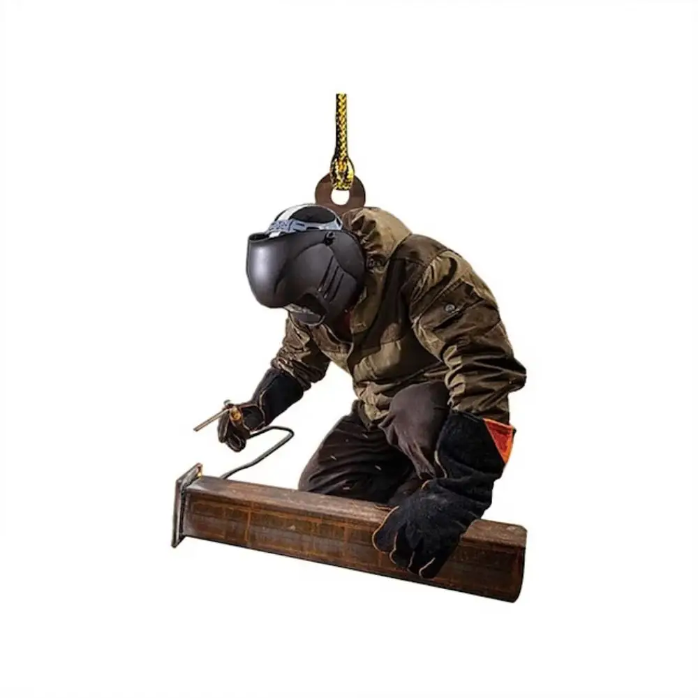Funny Acrylic Christmas Welder Hanging Decoration Flat Cartoon Welder Occupation Pendant Craft Christmas Tree Ornament