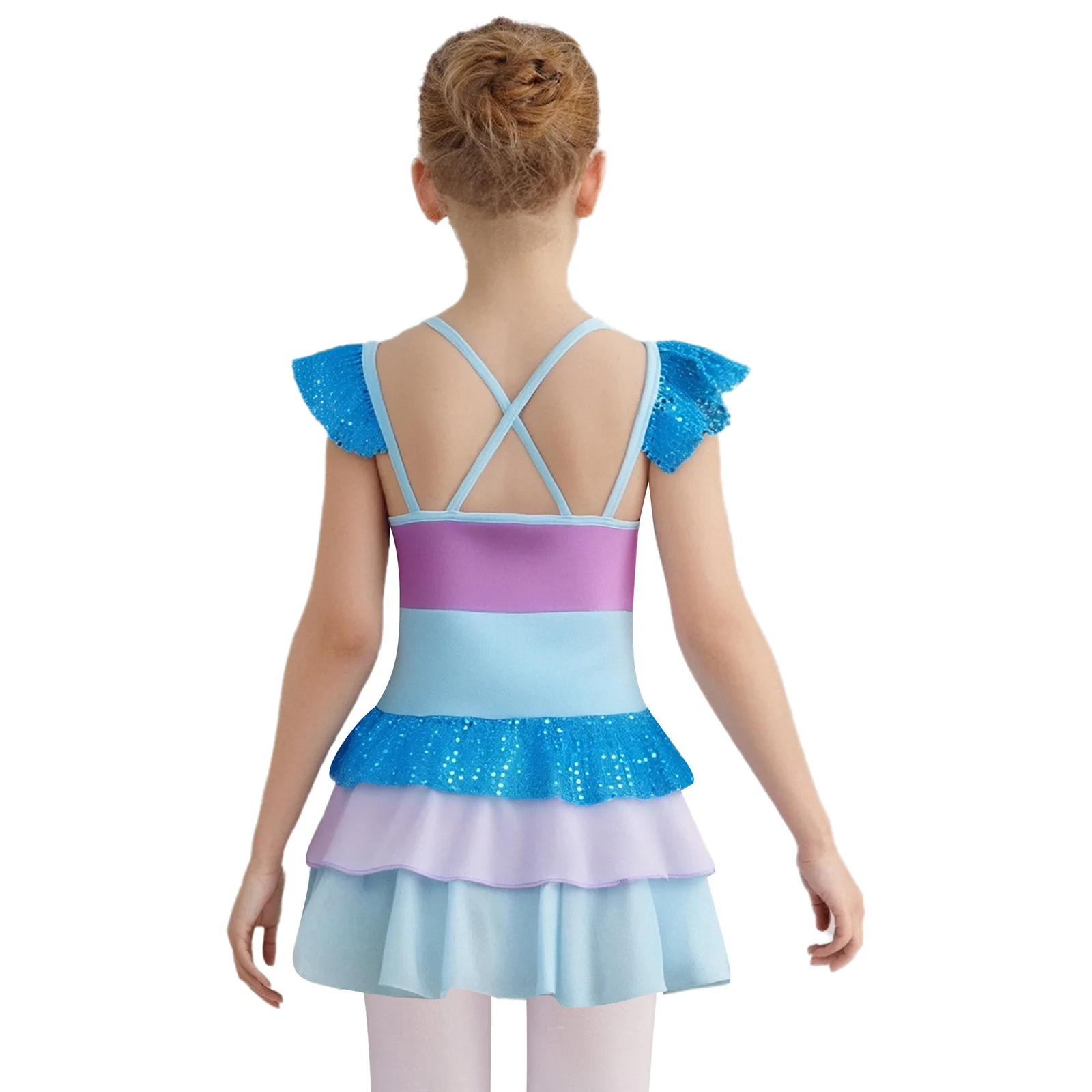 Kinder Mädchen Lyrisches Tanzkostüm Künstlerische Gymnastik Ballett Tanzkleid Glänzende Pailletten Strass Kleid für Tanzaufführung