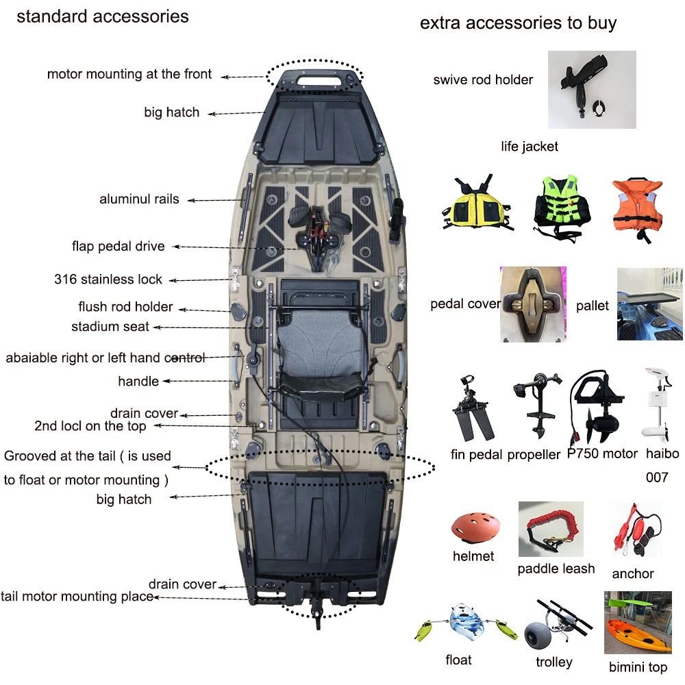 2026 New 10FT 3 Piece Sit-On-Top Kayak Pedal Drive with Motor Mount PE CE One Person Modular Eco-Friendly Fishing Boat