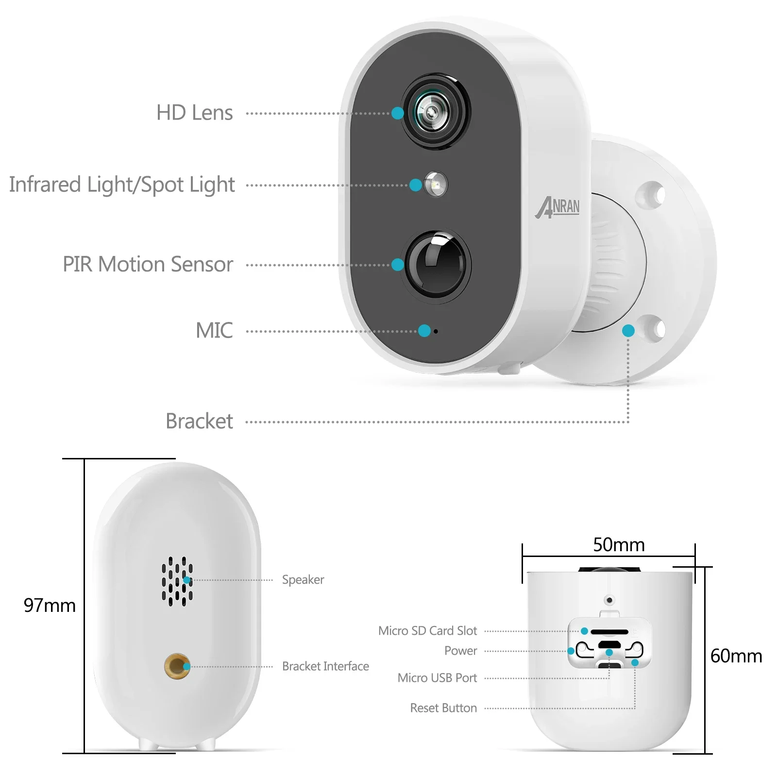 Anran 2K Oplaadbare Batterij Camera 2.4G Wifi Camera Draadloze Home Bewaking Beveiligingscamera 'S Pir, Ip65, Werken Met Anran App