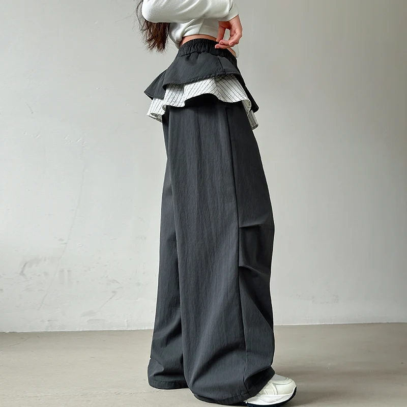 Girls Autumn Cargo Pants Tween Kids Streetwear Long Trousers Teenage Pants With Fake Skirt Decoration Children's Sweatpants 5-14