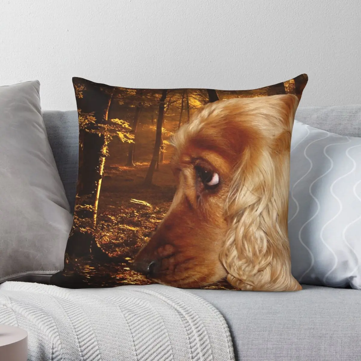 Dog English Cocker Spaniel Square Pillowcase Polyester Linen Velvet Creative Zip Decor Sofa Seater Cushion Cover Wholesale