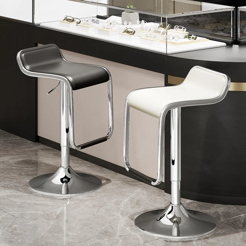 Modern Office High Bar Cadeiras, Lift Leather Bar Stool, Backrest Design Barstool, cadeira giratória, Metal Counter Stools, Banco de cozinha