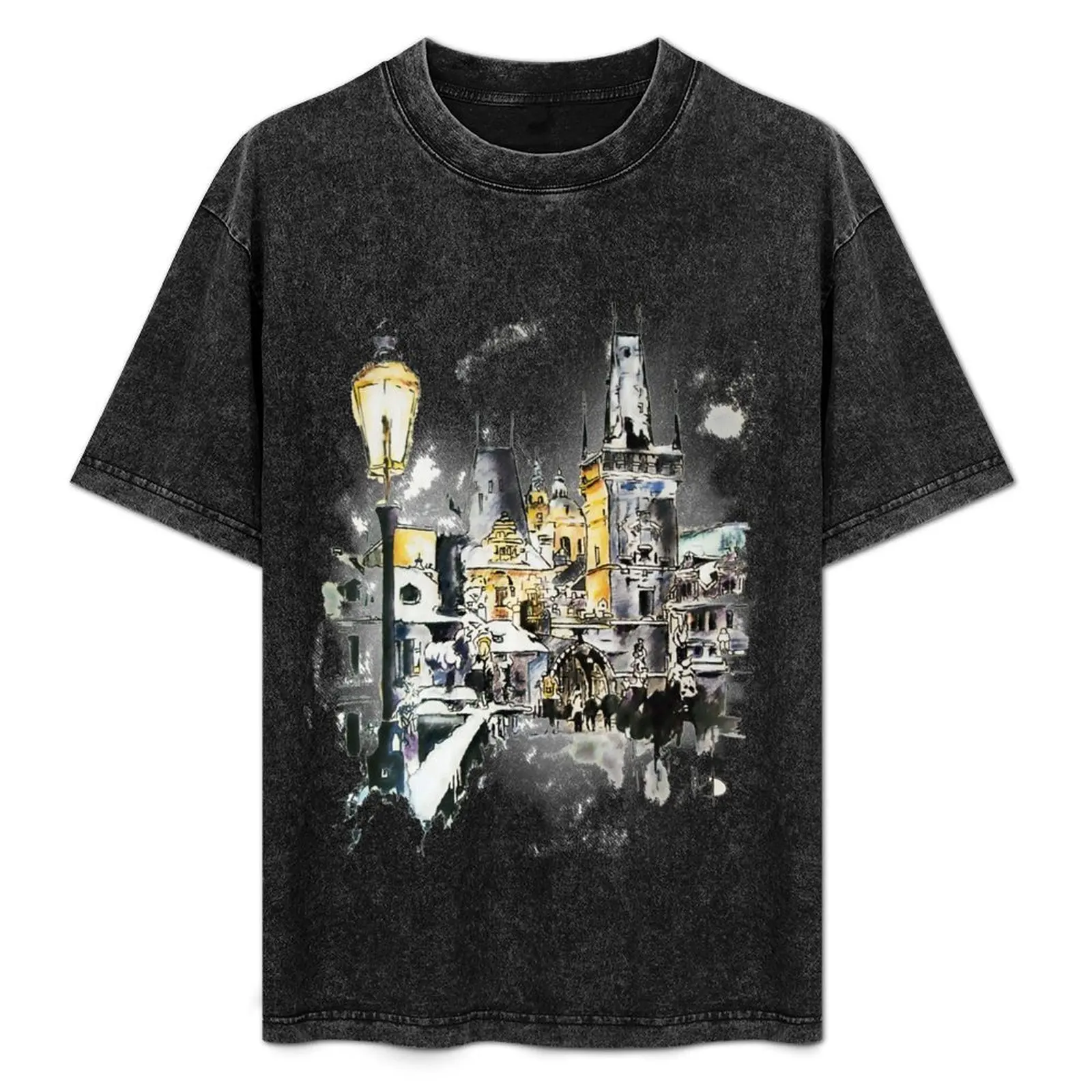 

Charles Bridge in winter T-Shirt Basic Plain Short Sleeve Crew Neck Tee