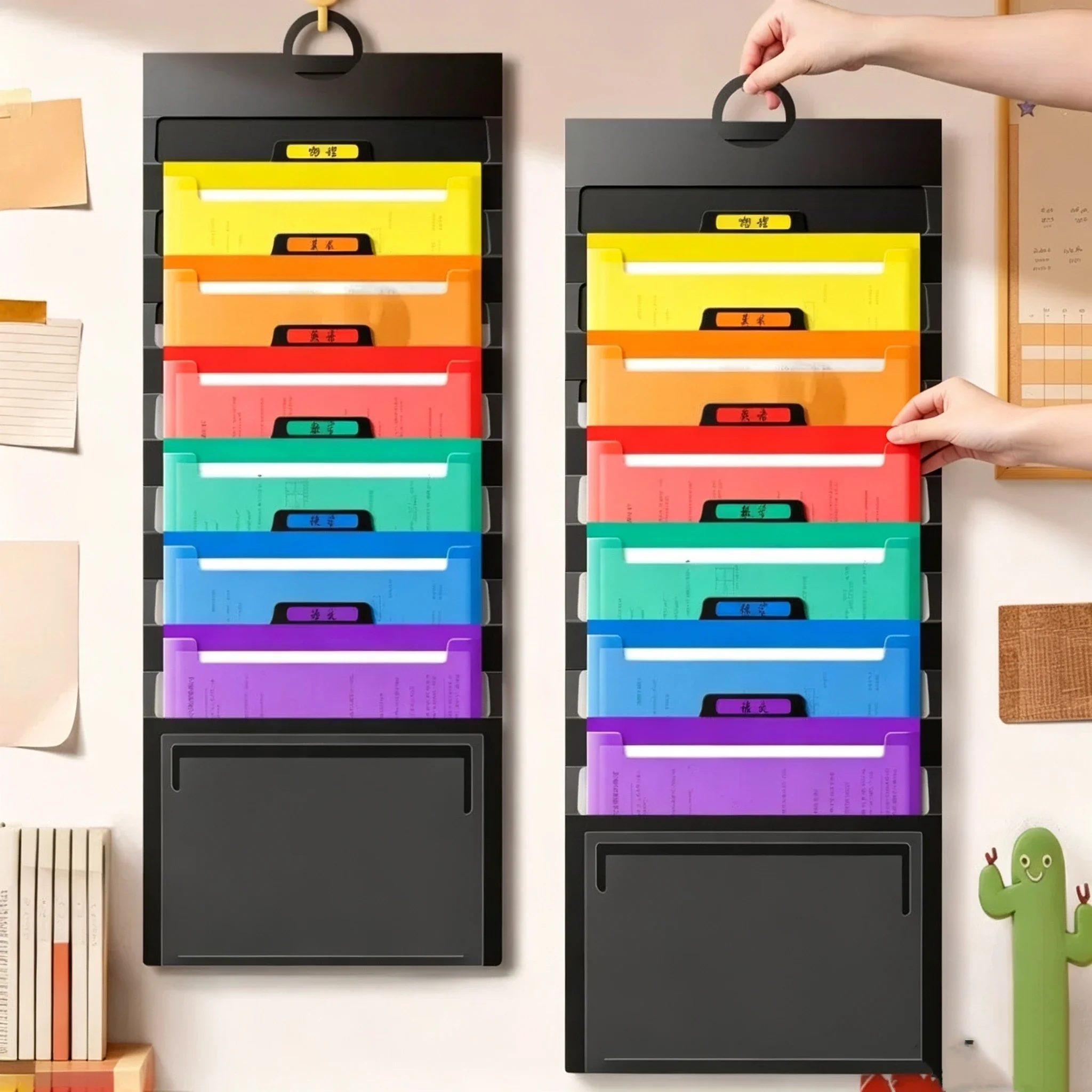 6-Pocket Hanging Folder Multi-Color Wall-mounted Document File Organizer Multi-Layer Classification Test Paper Organizer Folder