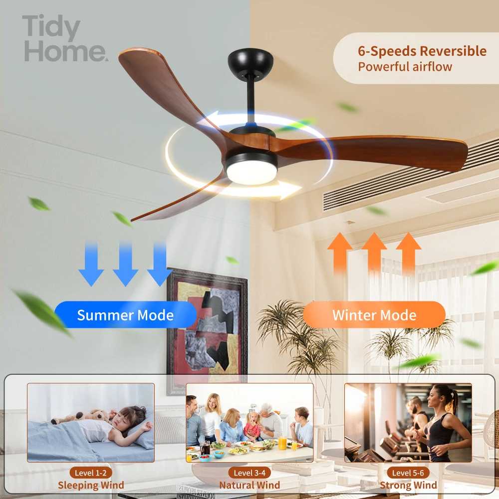 52 "3 solid wood leaf ceiling fan with lights,Multi-functional remote control AND QUIET Ceiling Fan,fit FOR LIVING ROOM/BEDROOM