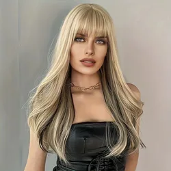 Synthetic wig long wave and curly black blonde hair with Bangs synthetic wig for women daily wear