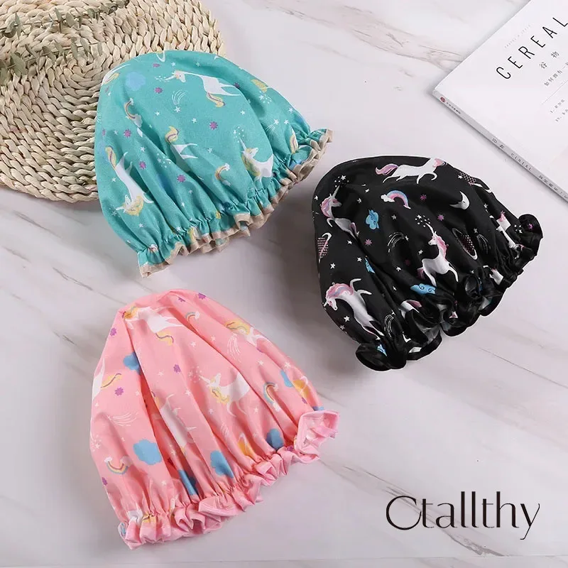 Ctallthy Unicorn Pony Lovely Thick Women Shower Caps Colorful Double Layer Bath Shower Hair Cover Adults Waterproof kitchen hats