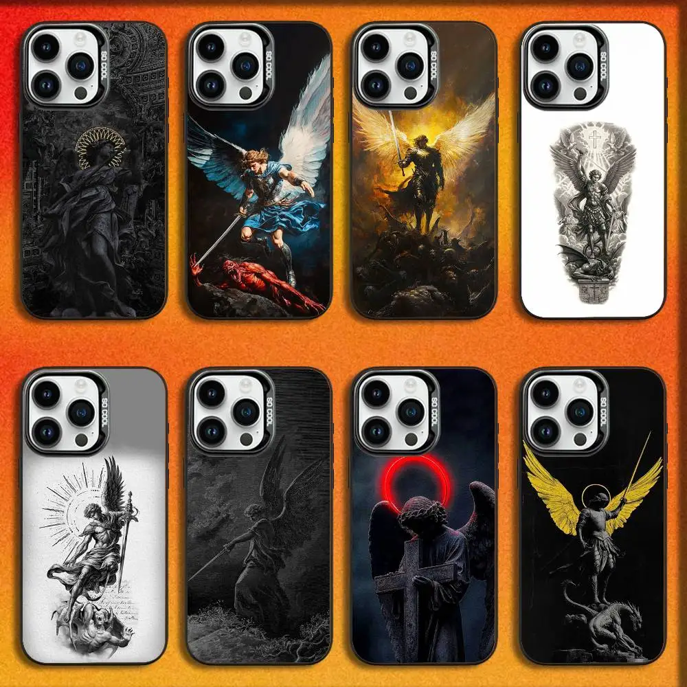 

Archangel Michael Cross Phone Case For iPhone 16,15,14,13,12,11,Mini,Pro,E,MAX Black Candy Matte Shockproof Cover