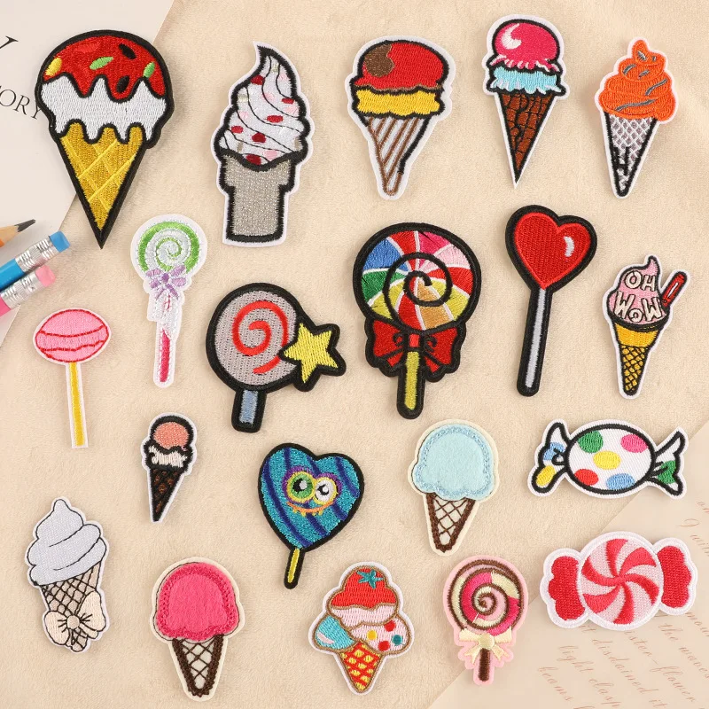 Ice Cream Popsicles Lollipops Foods Patches for Clothing, Cloth Sticker, Embroid, Garment Accessories, DIY Logo, Iron-on, Sewing