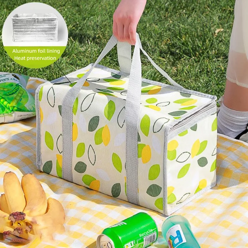 Outdoor Picnic Bag Portable Thickened Aluminum Film Foldable Storage Portable Hot And Cold Dual-use Large Capacity