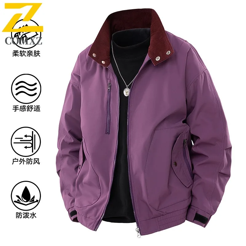 

COMXZ 2025, новинка, горячая распродажа, американское винтажное пальто с 3D узором, мужская весенне-осенняя водонепроницаемая летная куртка с воротником-стойкой и цветными блоками