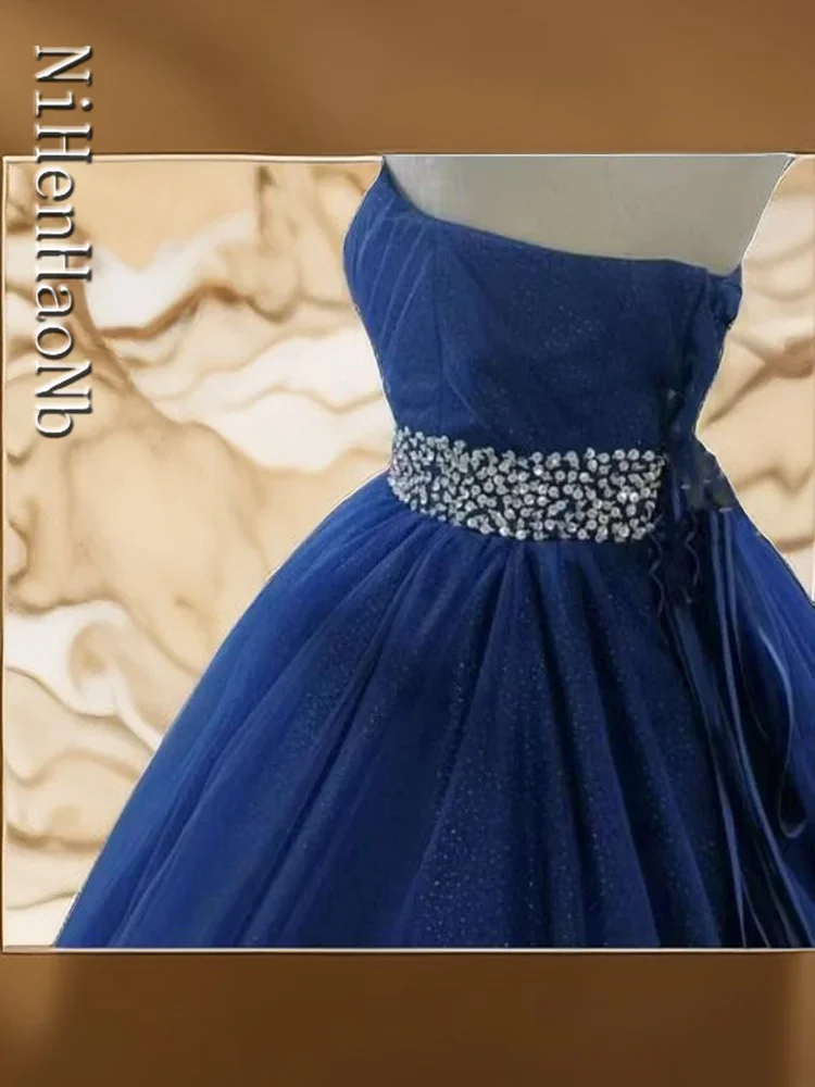 Navy Blue Sweetheart Quinceanera Dresses 15 Years Glitter Tulle Beading Sash Sweet 16 Debutante Birthday Party Gowns