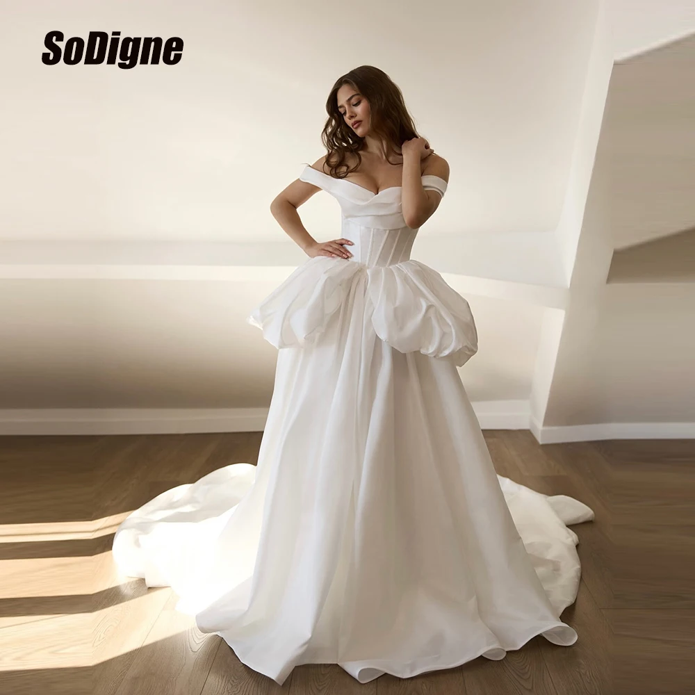 

SoDigne A-line Satin Wedding Dress Off Shoulder Sleeveless Bride Dresses 2026 Long Bridal Gowns vestidos de novia Customized