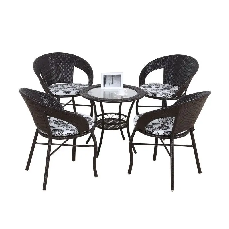 

Balcony small coffee table glass small round table mini small rattan woven household tea