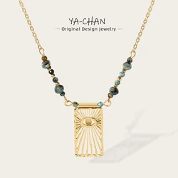YACHAN Stainless Steel Beaded Chains Splice Eye Necklaces for Women Turquoise Natural Stone 18K Gold PVD Plated Trendy Jewelry