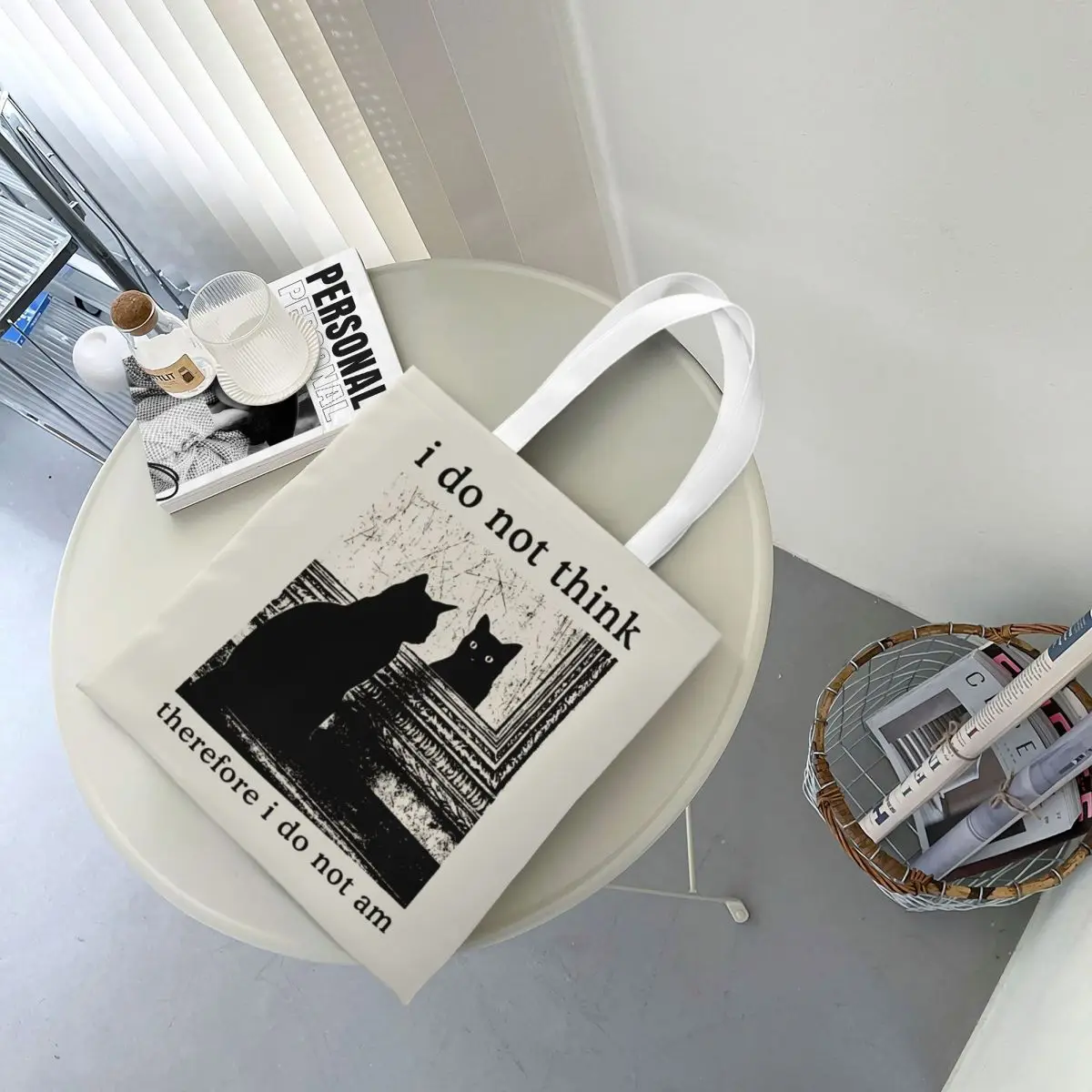 لا أعتقد ذلك، لست أنا حقيبة تسوق قماشية قابلة لإعادة الاستخدام حقيبة تسوق ذات سعة كبيرة للجنسين حقائب الطلاب المضحكة على شكل قطة ميمي #4