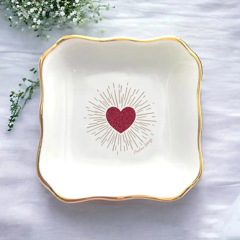 1pc Saved My Heart Patterns Wedding Ring Dish Bridesmaid Present for Women Trinket Tray Keepsake Plate Jewelry Dish Engagement R
