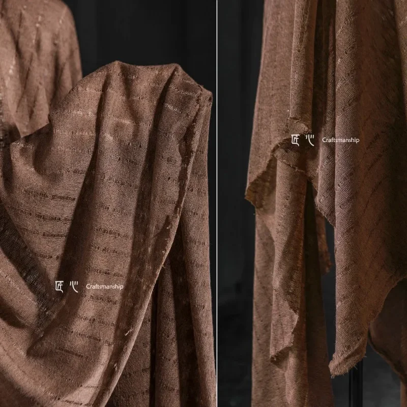 Variegated Tea Brown Worn-out Fine Knit Fabric with A Mesh Soft and Snug Base Sweater, Clothing Designer