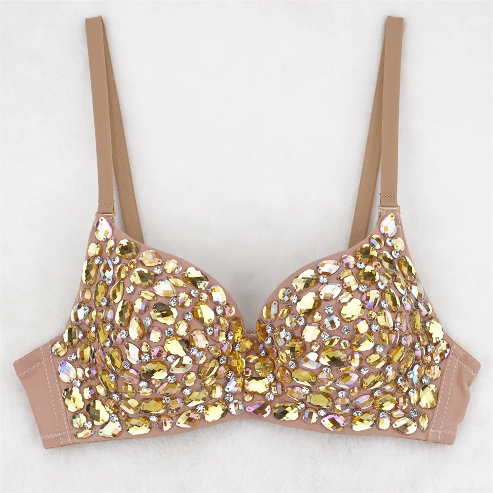 New Shaping Bra Ab Color Acrylic Fishbone Beading Music Festival Party Sexy Senior Sense Niche Undershirt Female