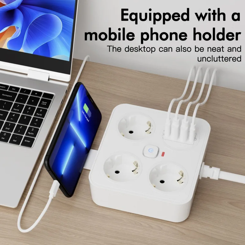 FUNAYA EU KR Power Strip Socket USB Type-c 2.4A Multi Port Charging USB Socket 1.8m Extension Sockets Mount Wall Desk Socket