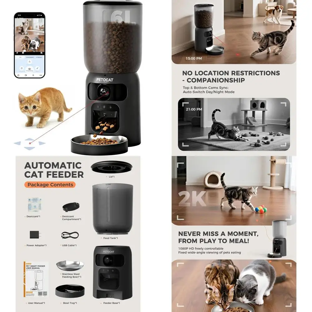 

Smart Cat Feeder with 2K Dual Cameras, Wi-Fi Connectivity, Cat Recognition, Diet Tracking, Interactive Laser Toy, and Two-Way Au