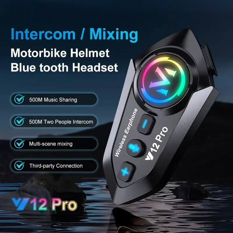BOLRZO Y12 professional dual-core chipset 5.4 Bluetooth helmet headset, with full duplex intercom 500m and music sharing