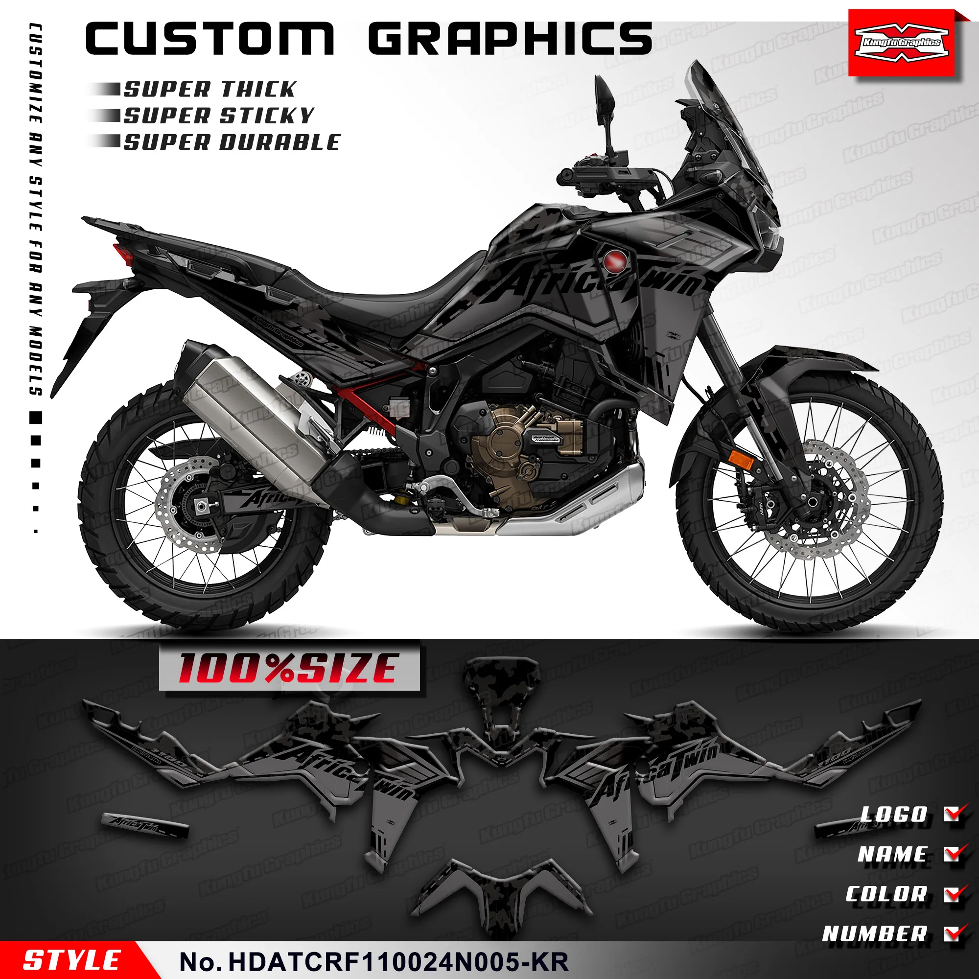 KUNGFU GRAPHICS Customised Stickers Set for Honda Africa Twin CRF1100L 2024 25 26 Motorcycle Decals Décor, HDATCRF110024N005-KR