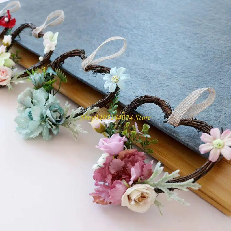 N5KE Heart Shaped Wreath Artificial Flower Romantic Hanging Garland for Wedding Party Car Front Door Valentines Decoration