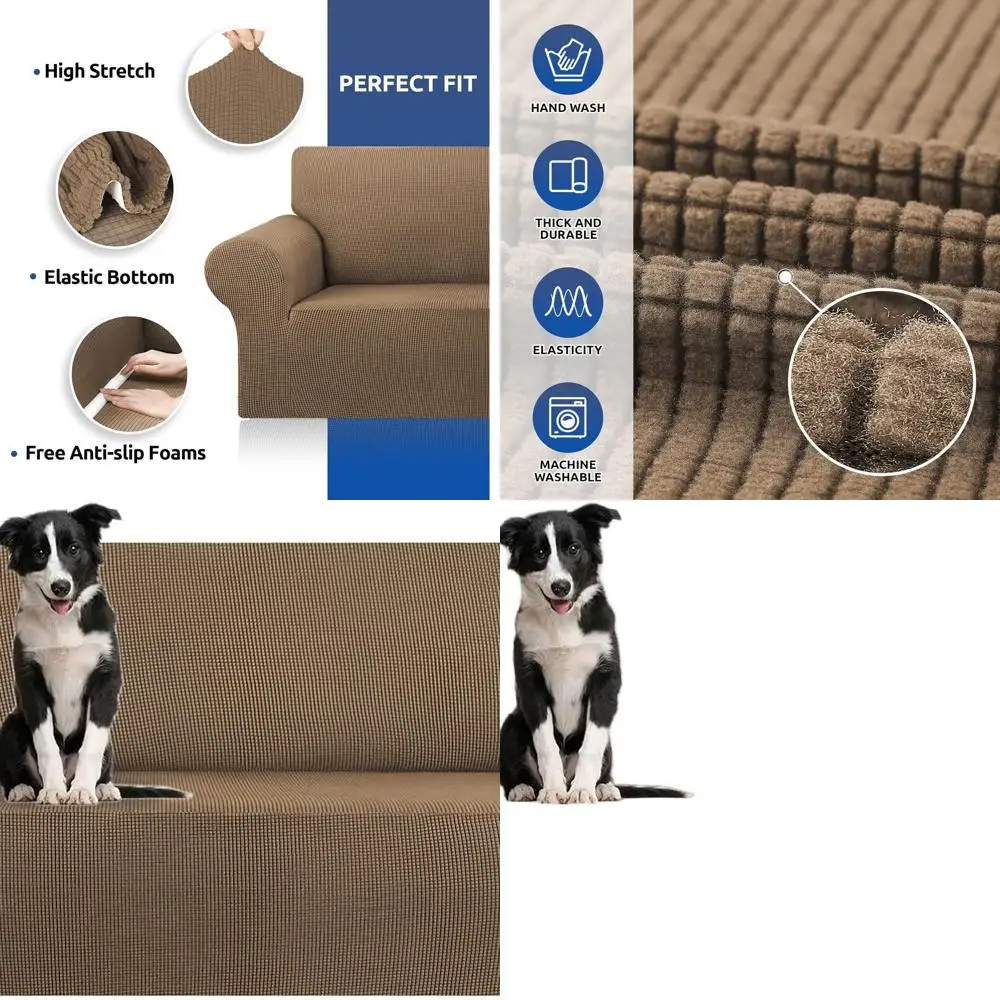 

Oversized Sofa Slipcover for 4 Seater Couch, 94-110, Elastic Bottom, Jacquard Pattern, Camel, for Kids & Pets