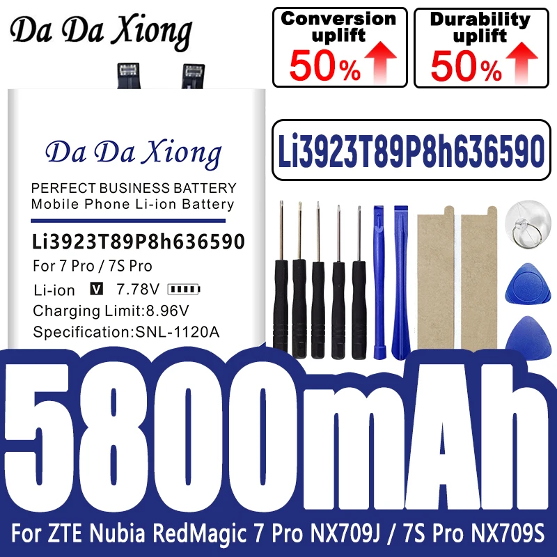 New Li3923T89P8h636590 Battery For ZTE Nubia Red Magic 7Pro NX709J / RedMagic 7s Pro NX709S Mobile Phone 5000mAh + Free Tools