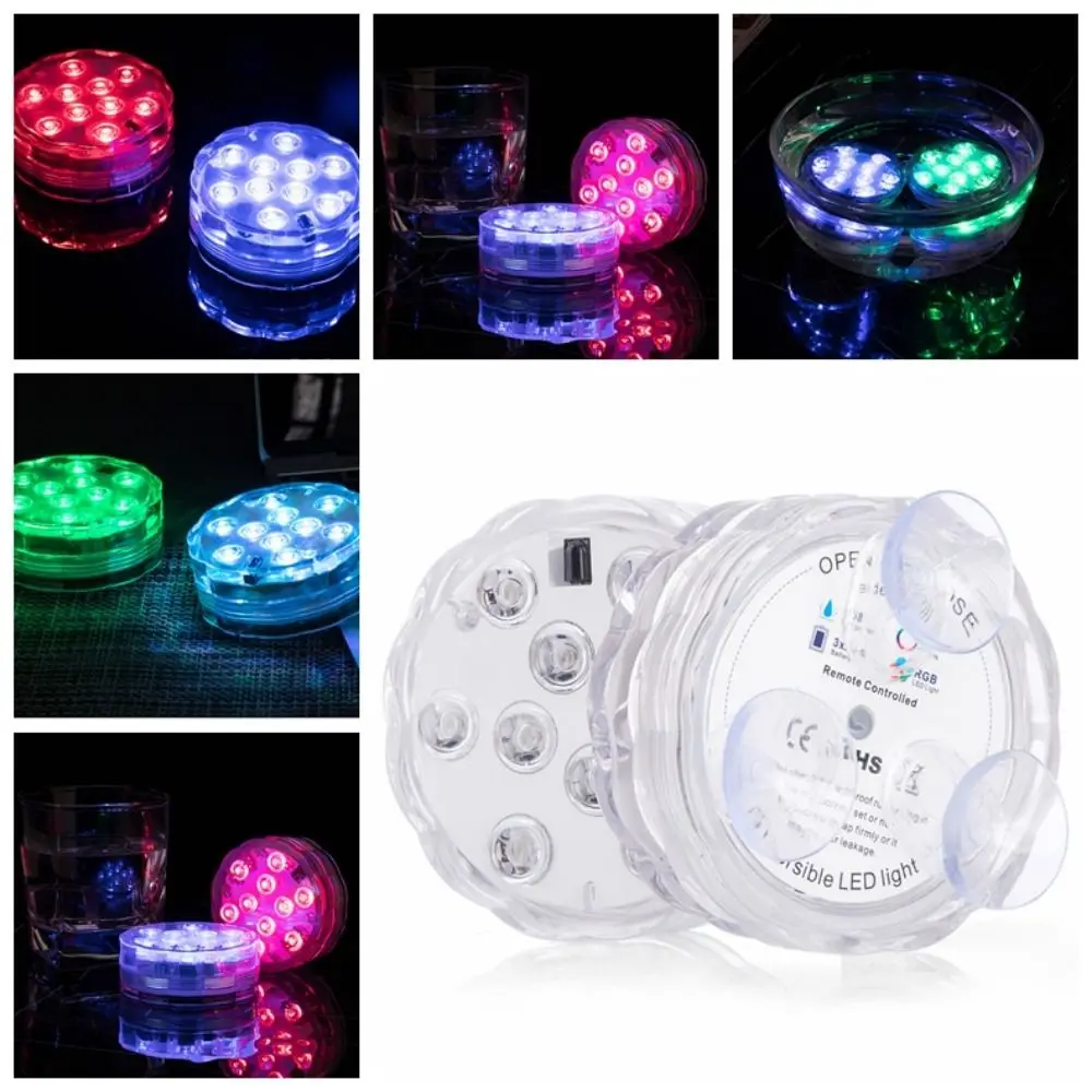 Battery Powered LED Diving Light RGB 16 Colors Underwater Night Lamp Waterproof Multicolor Aquarium Lights Decorations Fish Tank