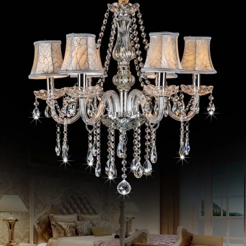 6 heads transparent with lampshades, European-style crystal chandeliers, candle chandeliers, glass chandeliers, restaurant light