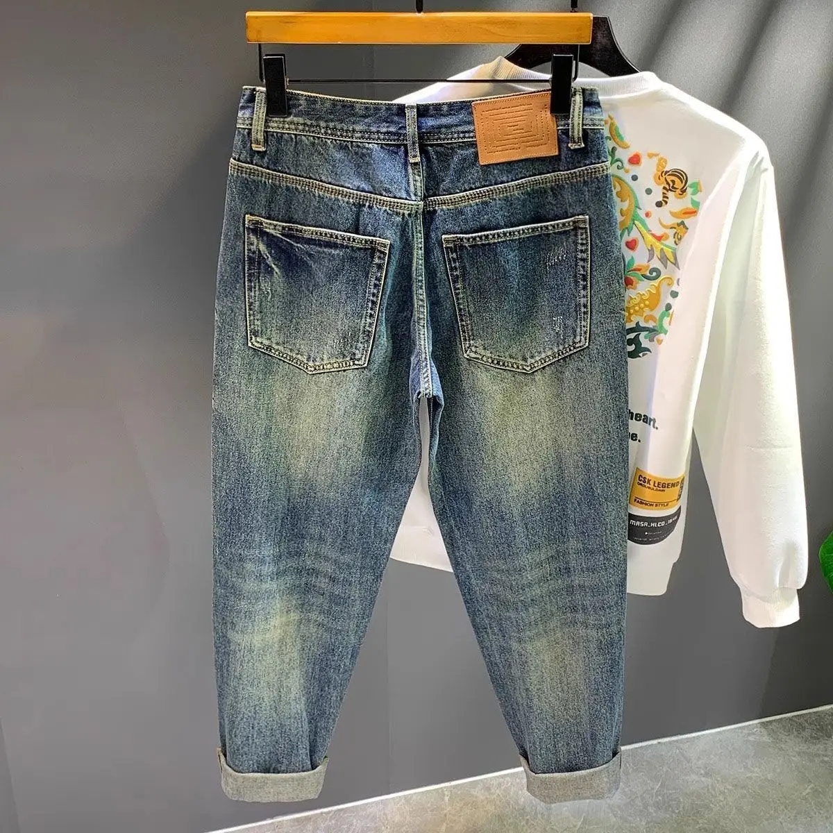 High Street Luxury Jeans for Man Original Brand Retro Ripped Loose Harlan Men's Spring Summer Sticker Cargo Harem Trousers Men